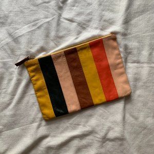 Clare V. Flat Clutch || Warm Stripe and Cognac Leather